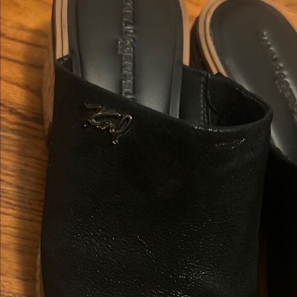 Karl Lagerfeld Black Leather Cork Mules - Picture 4 of 7